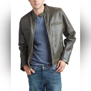 Lucky Brand Black Bonville Leather Moto Biker Cafe Racer Jacket M Mens